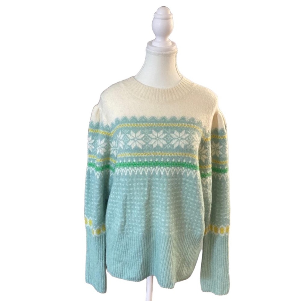 🆕J.Crew - Fair Isle puff-sleeve crewneck sweater